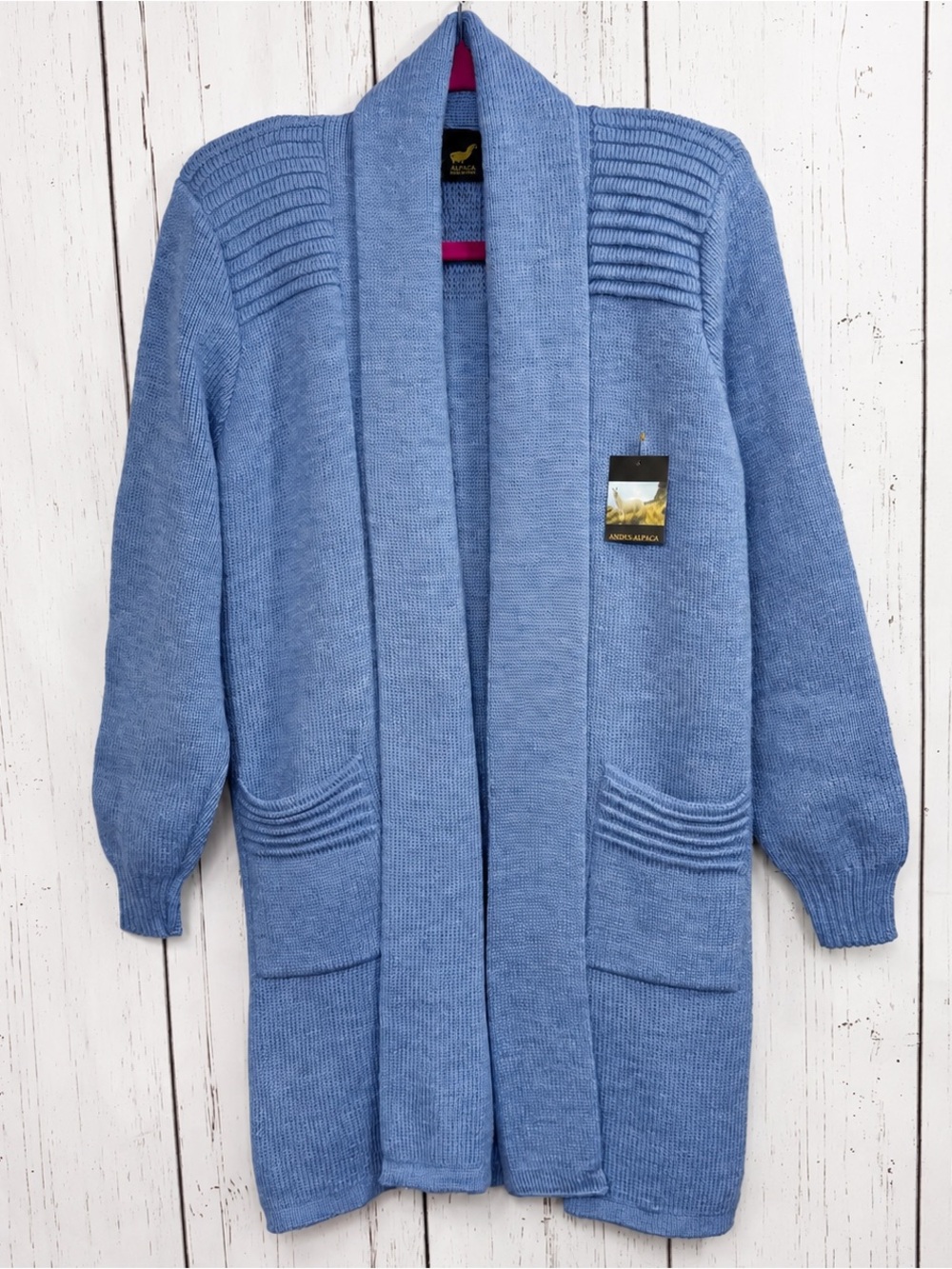 Andes Alpaca Blue Long Cardigan Sweater Made In Peru Quiet Luxury Cozy Chic NWT